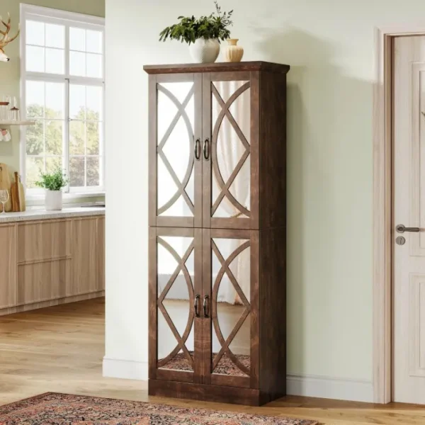 Tribesigns 68" Bookcase, Storage Cabinet Pantry Cabinet With 4 Mirrored Doors* Bookcases & Bookshelves | Bookcases & Bookshelves