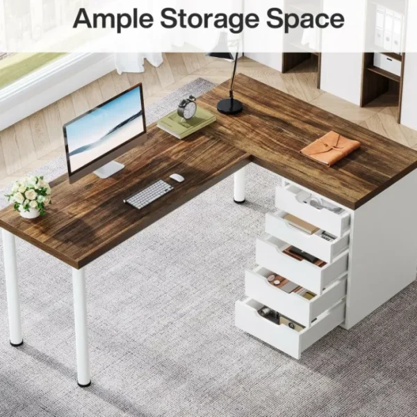 Tribesigns 55" Computer Desk, L - Shaped Corner Desk Office Desk with 5 Drawers* Desks