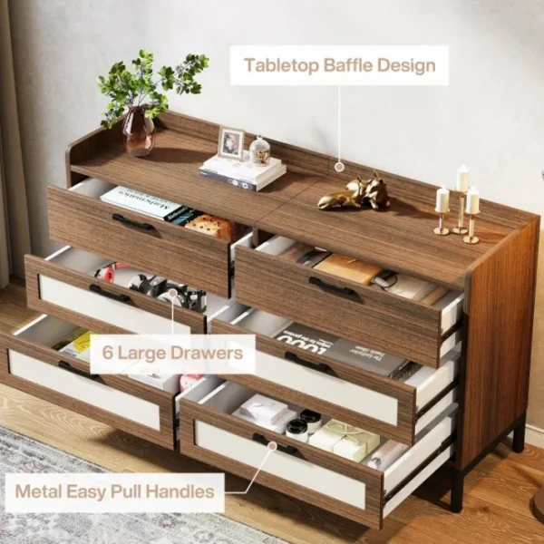 Tribesigns 6 - Drawer Dresser, 55" Rustic Chest of Drawers Dresser Organizer* Chests Of Drawers