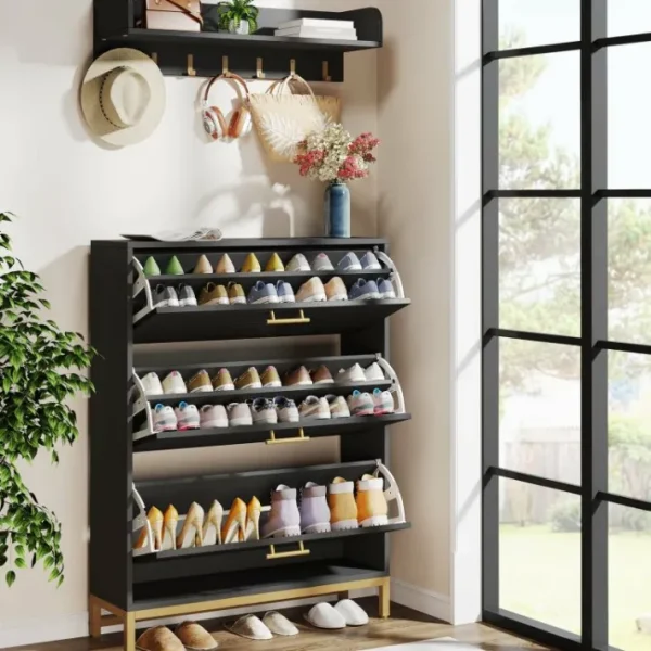 Tribesigns Modern Shoe Cabinet with Wall Mounted Coat Rack & Flip Drawer* Shoe Racks & Cabinets | Shoe Racks & Cabinets