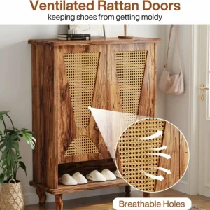 Tribesigns Rattan Shoe Cabinet, 5 - Tier Hidden Shoe Rack with Ventilated Doors* Shoe Racks & Cabinets | Shoe Racks & Cabinets