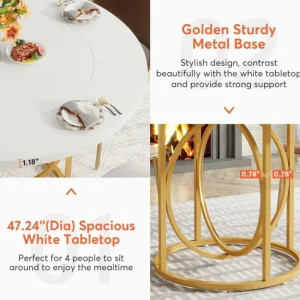 Tribesigns Round Dining Table, 47" Kitchen Dinner Table with Metal Base for 4* Dining Tables