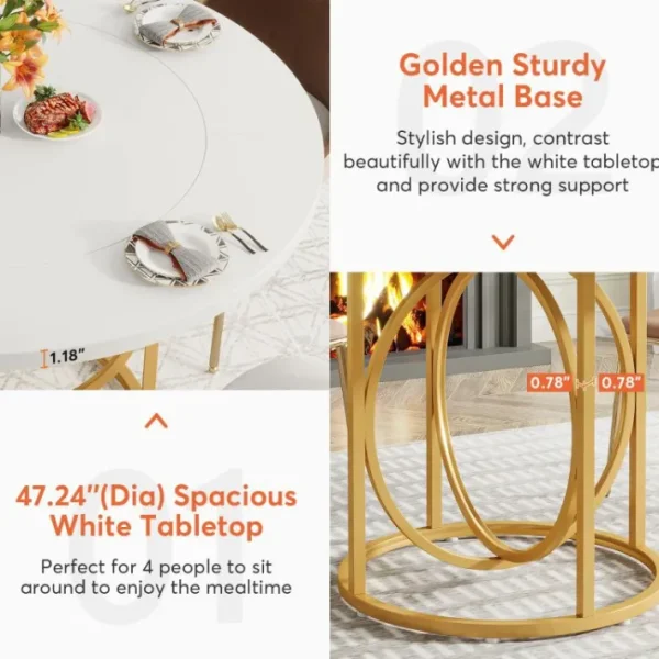 Tribesigns Round Dining Table, 47" Kitchen Dinner Table with Metal Base for 4* Dining Tables