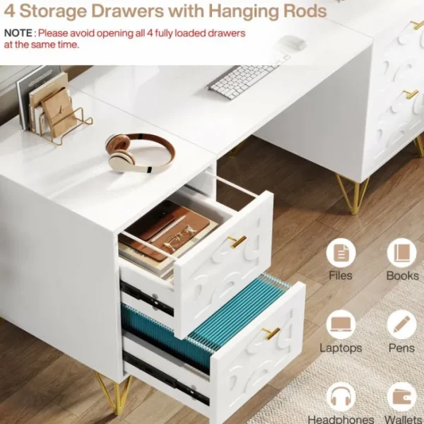 Tribesigns 59" White Computer Desk with File Drawers, Wood Executive Desk for Home Office* Desks